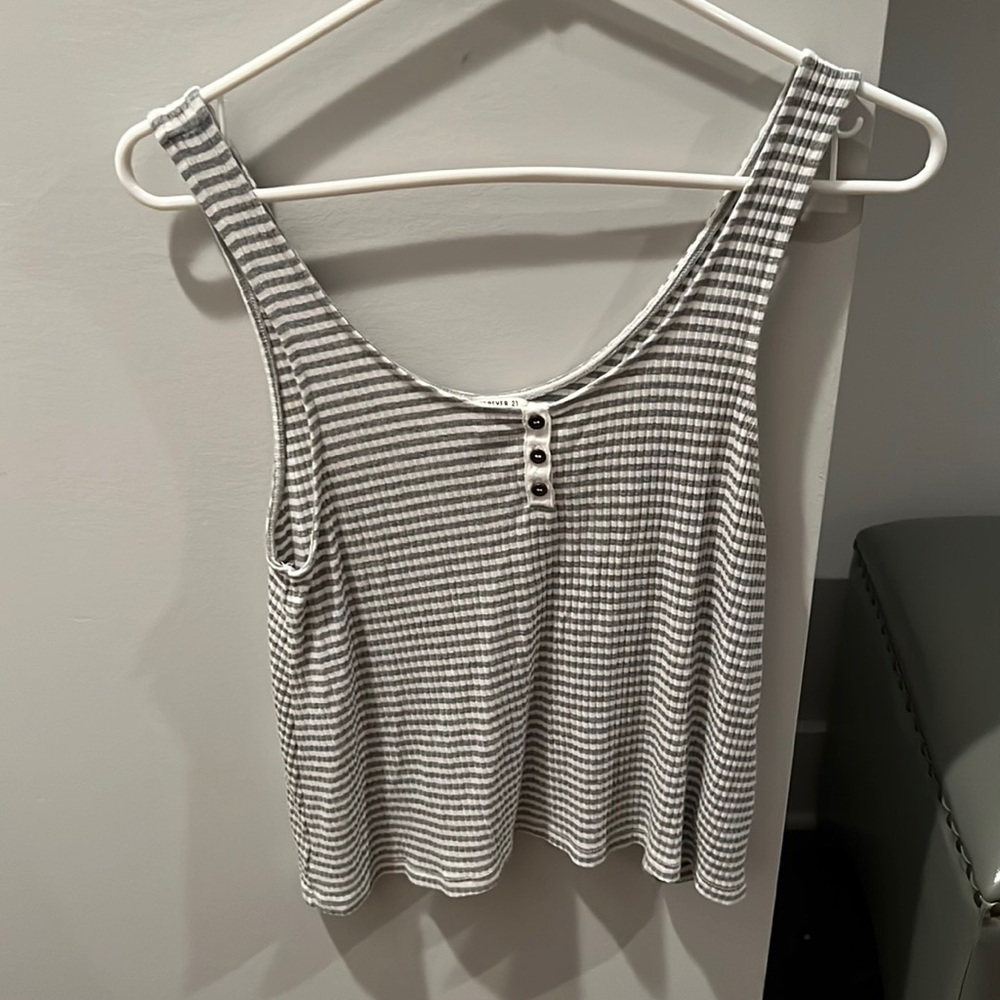 Forever 21 grey white striped top size medium